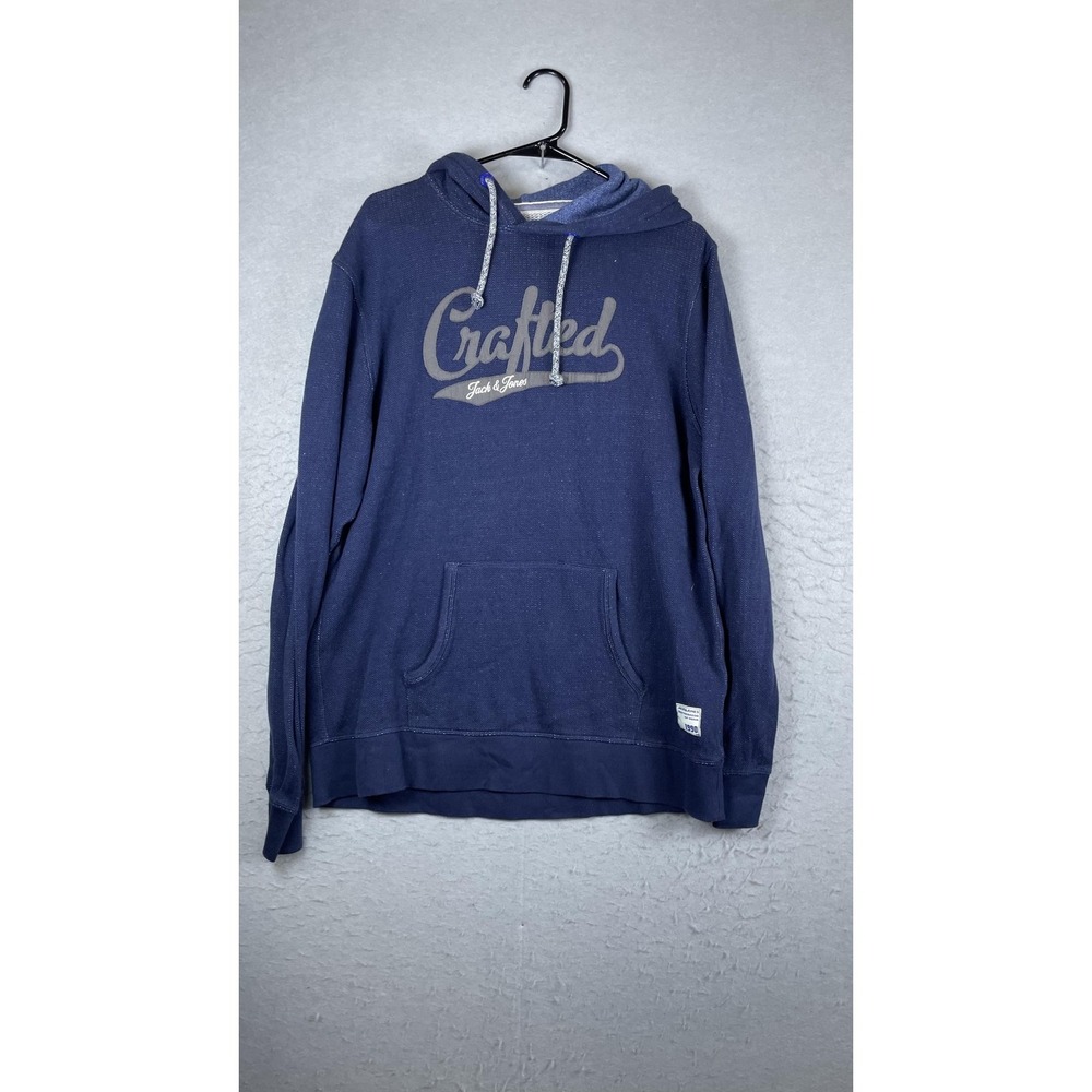 Jack & Jones Hoodie Mens 2XL Blue Crafted‎ Graphic Pullover Kangaroo Pocket